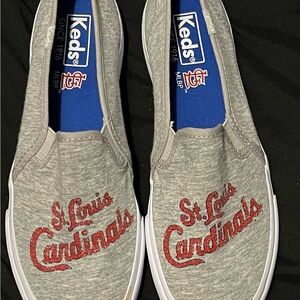 Keds Gray Slip-On Shoes with Red St. Louis Cardinals Design